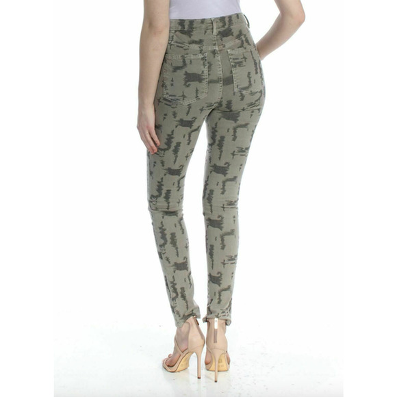 2/$30 FREE PEOPLE Skinny Jeans Size 30 Green Denim Stretch Unique Print High Rse - Picture 3 of 7